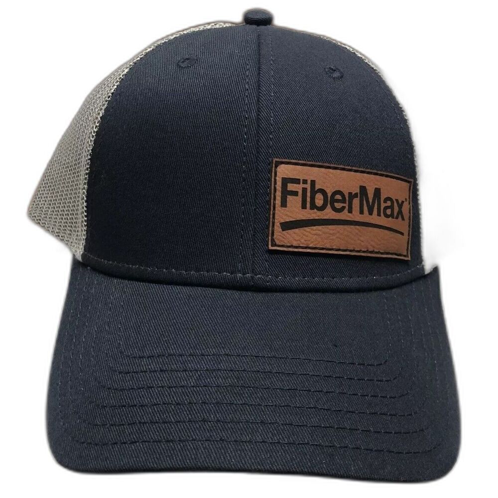 FiberMax Leather Patch Trucker Hat Cap America 3115 Navy Blue Grey Mesh Snapback
